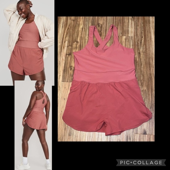 Old navy womens romper XL 16 18 active powersoft short jumpsuit pink casual NWOT - Picture 1 of 8